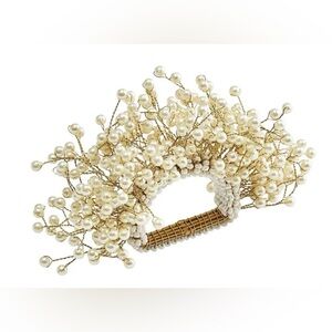 NEW KIM SEYBERT SPRAY SPRITZ PEARL GOLD NAPKIN RINGS SET OF 2 GORGEOUS